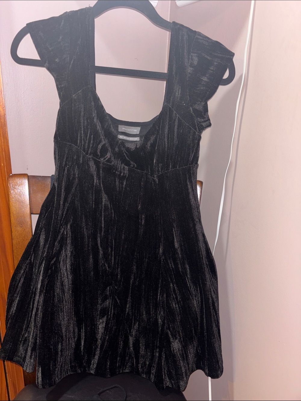 Urban Outfitters Black Velvet Mini Dress with Scoop Neck